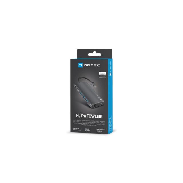 NATEC - NMP-2162 base para portátil y replicador de puertos Alámbrico USB 3.2 Gen 1 (3.1 Gen 1) Type-C Gris