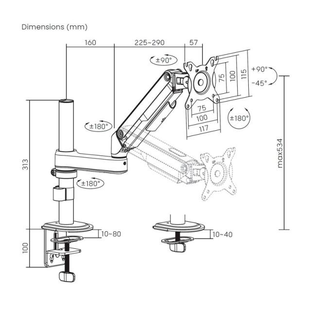 AISENS - Soporte de Mesa Eco Contrapeso Giratorio e Inclinable para Monitor/TV 9kg (3 PIVOTES, 1 BRAZO) de 17-32, - DT32TSR-437