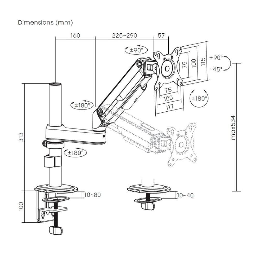 AISENS - Soporte de Mesa Eco Contrapeso Giratorio e Inclinable para Monitor/TV 9kg (3 PIVOTES, 1 BRAZO) de 17-32, - DT32TSR-437