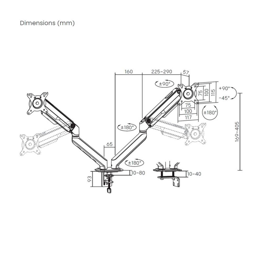 AISENS - Soporte de Mesa Eco Contrapeso Giratorio e Inclinable para Monitor/TV 9kg (3 PIVOTES, 2 BRAZOS) de 17-32, - DT32TSR-439