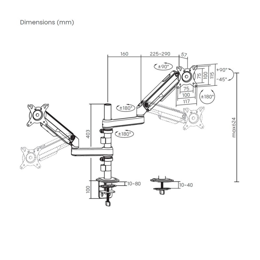 AISENS - Soporte de Mesa Eco Contrapeso Giratorio e Inclinable para Monitor/TV 9kg (3 PIVOTES, 2 BRAZOS) de 17-32, - DT32TSR-441