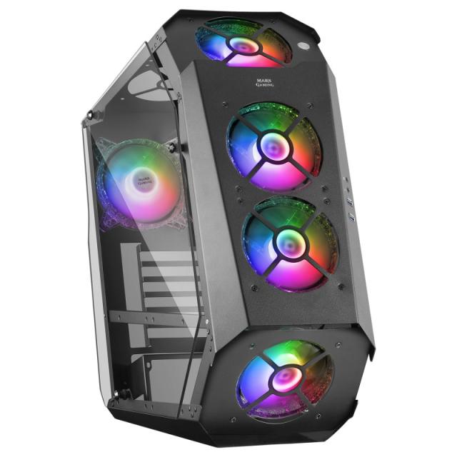 Mars Gaming - MC51, Caja PC Gaming ATX, Doble Cristal Templado, 5x Ventilador RGB 12cm, Negro