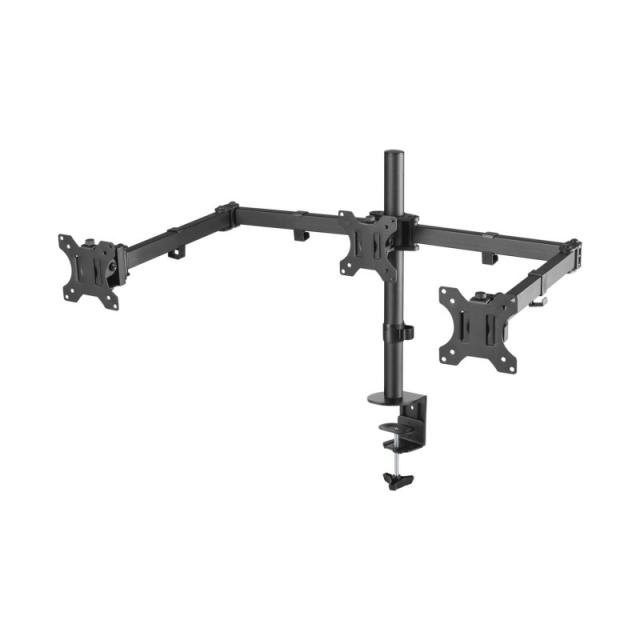AISENS - Soporte De Mesa Eco Giratorio E Inclinable Para 3 Monitores 7kg (3 Pivotes, 2 Brazos) De 13-27, Negro