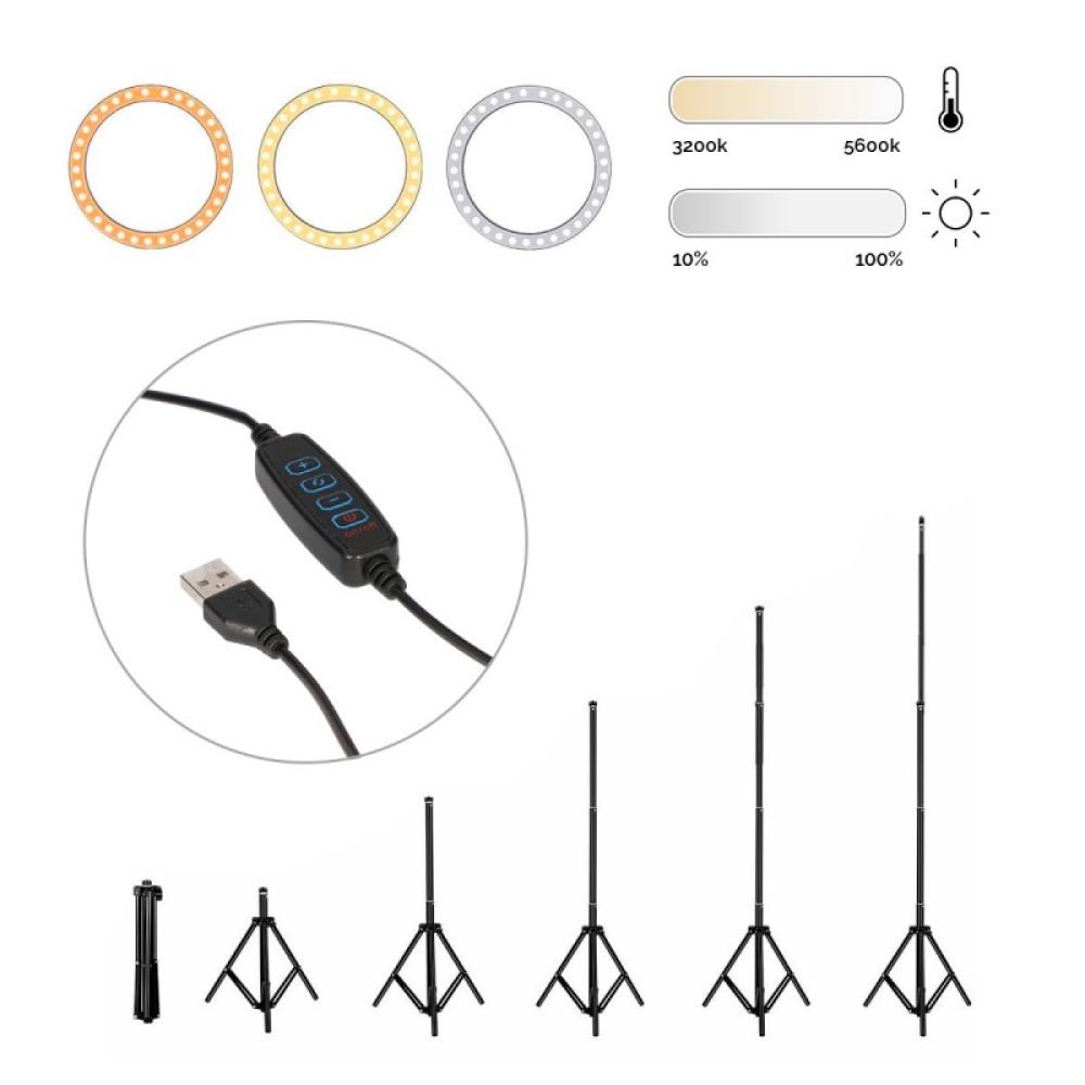 Ksix - KIT STUDIO LIVE MAX ARO DE LUZ CON TRÍPODE SUELO 1,60 M PARA SMARTPHONE