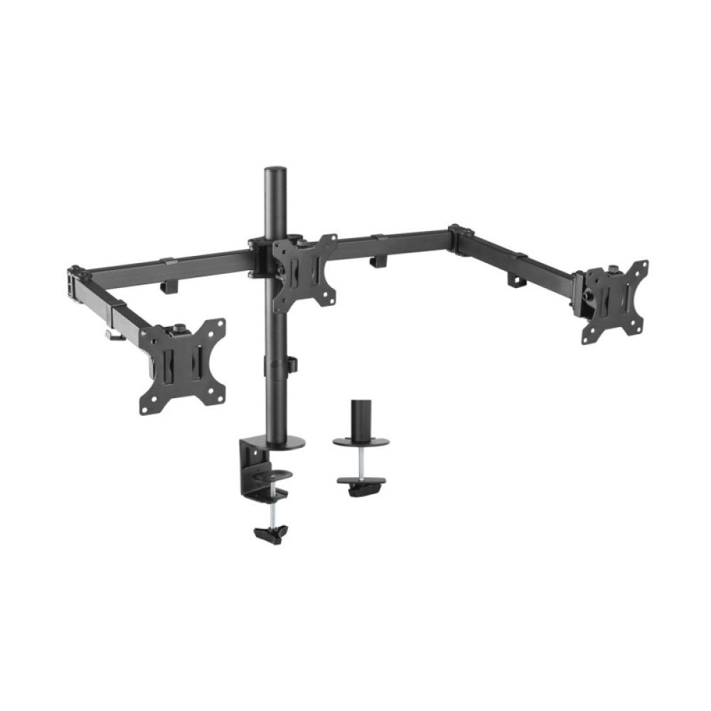 AISENS - Soporte De Mesa Eco Giratorio E Inclinable Para 3 Monitores 7kg (3 Pivotes, 2 Brazos) De 13-27, Negro
