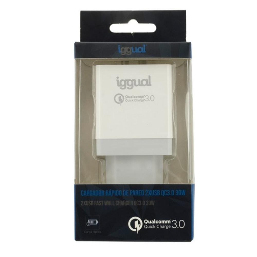 iggual - Cargador doble 2xUSB carga rápida QC3.0 30W