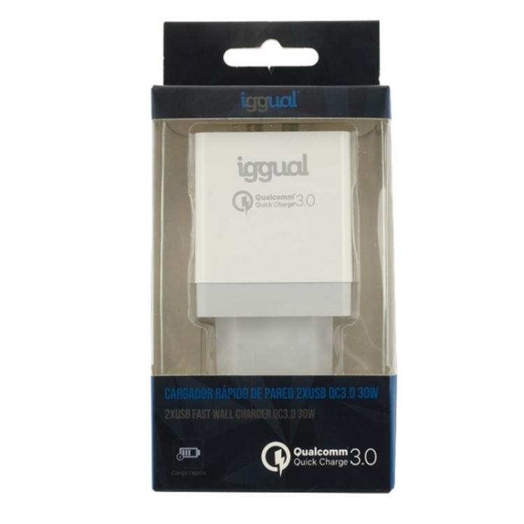 iggual - Cargador doble 2xUSB carga rápida QC3.0 30W