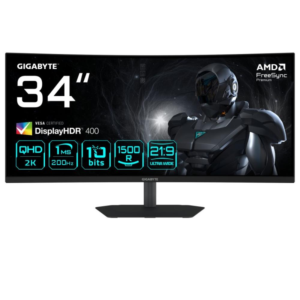 GIGABYTE - G34WQC2 Monitor Gaming Curvo 34” WQHD - 3440 x 1440, 1500R, 200Hz, 1ms, 450 cd/m², AMD FreeSync Premium, DisplayHDR 4