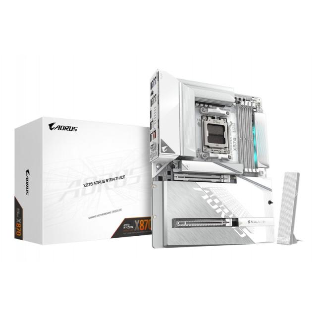 GIGABYTE - X870 AORUS STEALTH ICE Placa Base – Compatible con procesadores AMD Ryzen 9000, VRM digital de 16+2+2 fases, hasta 82