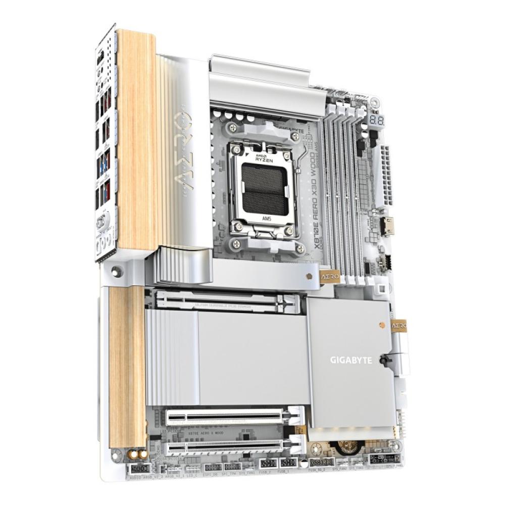 GIGABYTE - X870E AERO X3D WOOD Placa Base - Compatible con procesadores AMD Ryzen 9000, VRM digital de 16+2+2 fases, hasta 9000H