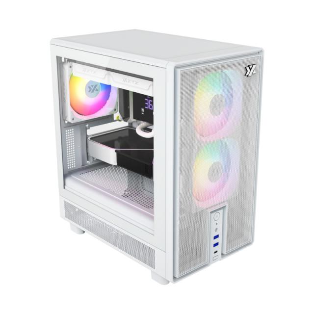XYZ - ATOM, Cristal Templado, Malla, 3x Pulsar 120mm A-RGB, PWM, Tipo C, M-ATX, Blanca