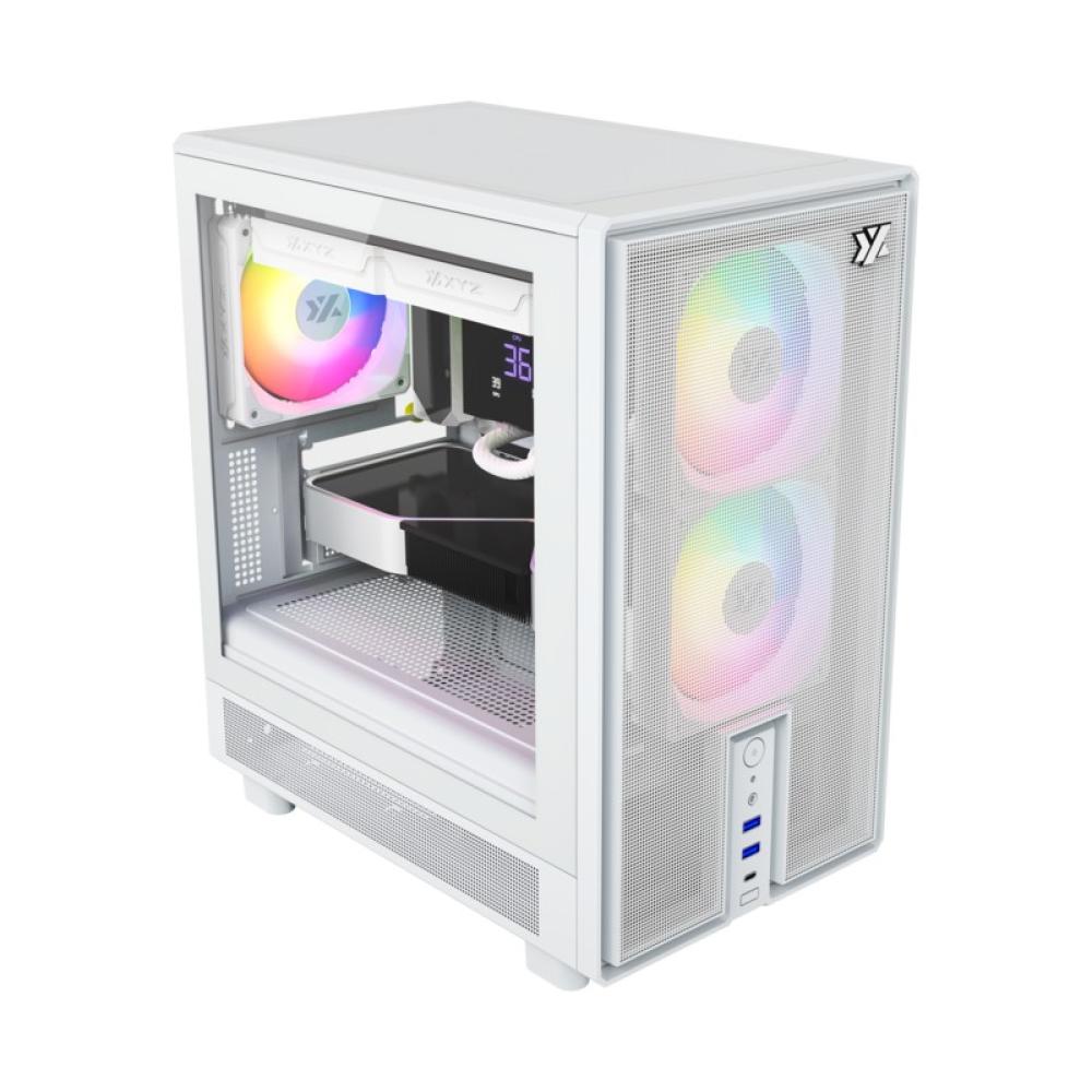 XYZ - ATOM, Cristal Templado, Malla, 3x Pulsar 120mm A-RGB, PWM, Tipo C, M-ATX, Blanca