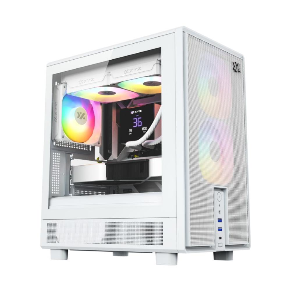 XYZ - ATOM, Cristal Templado, Malla, 3x Pulsar 120mm A-RGB, PWM, Tipo C, M-ATX, Blanca