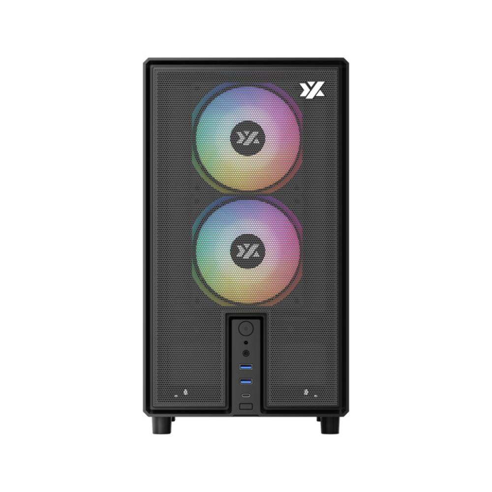 XYZ - ATOM, Cristal Templado, Malla, 3x Pulsar 120mm A-RGB, PWM, Tipo C, M-ATX, Negra