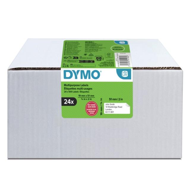 DYMO - LW etiquetas auténticas multiusos/de dirección del remitente / 19 mm × 51 mm /24 rollos de 500 etiquetas con reverso fáci