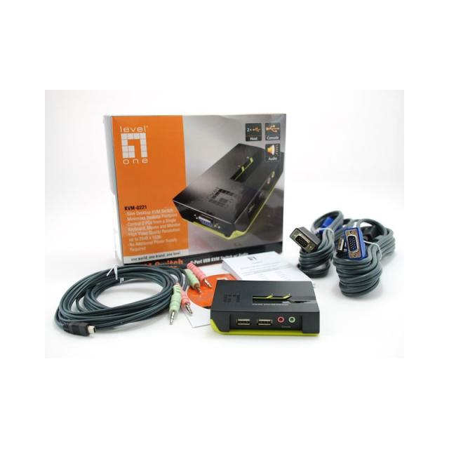 LevelOne - Switch KVM de 2 puertos USB con audio