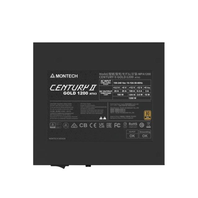 Montech - CENTURY II 1200W unidad de fuente de alimentación 20+4 pin ATX ATX Plata, Negro