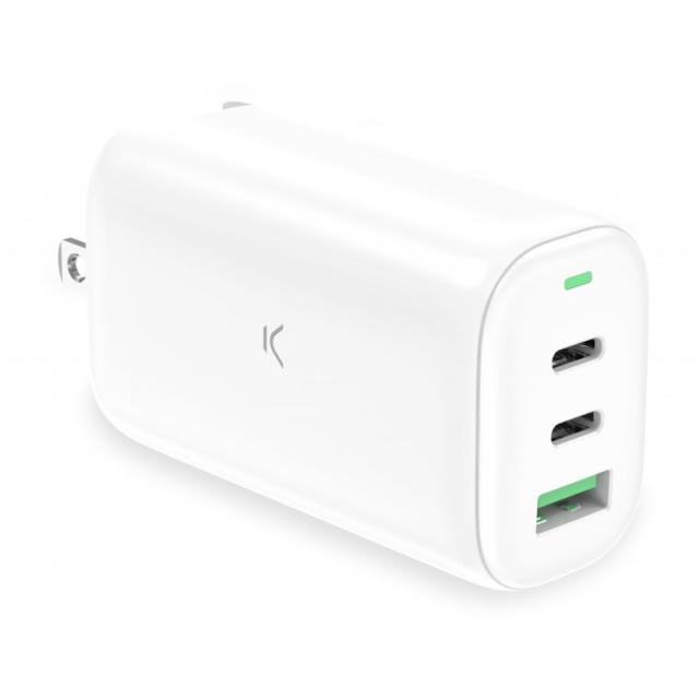 Ksix - Cargador de red Multipuerto GaN 65W, PPS, Power Delivery, Carga ultra rápida, Conectores US+UE+UK, Blanco