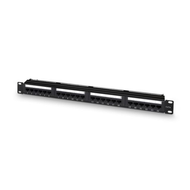 AISENS - Panel De Parcheo De 24 Puertos RJ45 Cat.6 UTP, 19" 1U Dual IDC Con Gestion De Cables, Negro