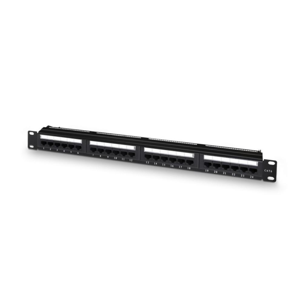 AISENS - Panel De Parcheo De 24 Puertos RJ45 Cat.6 UTP, 19" 1U Dual IDC Con Gestion De Cables, Negro