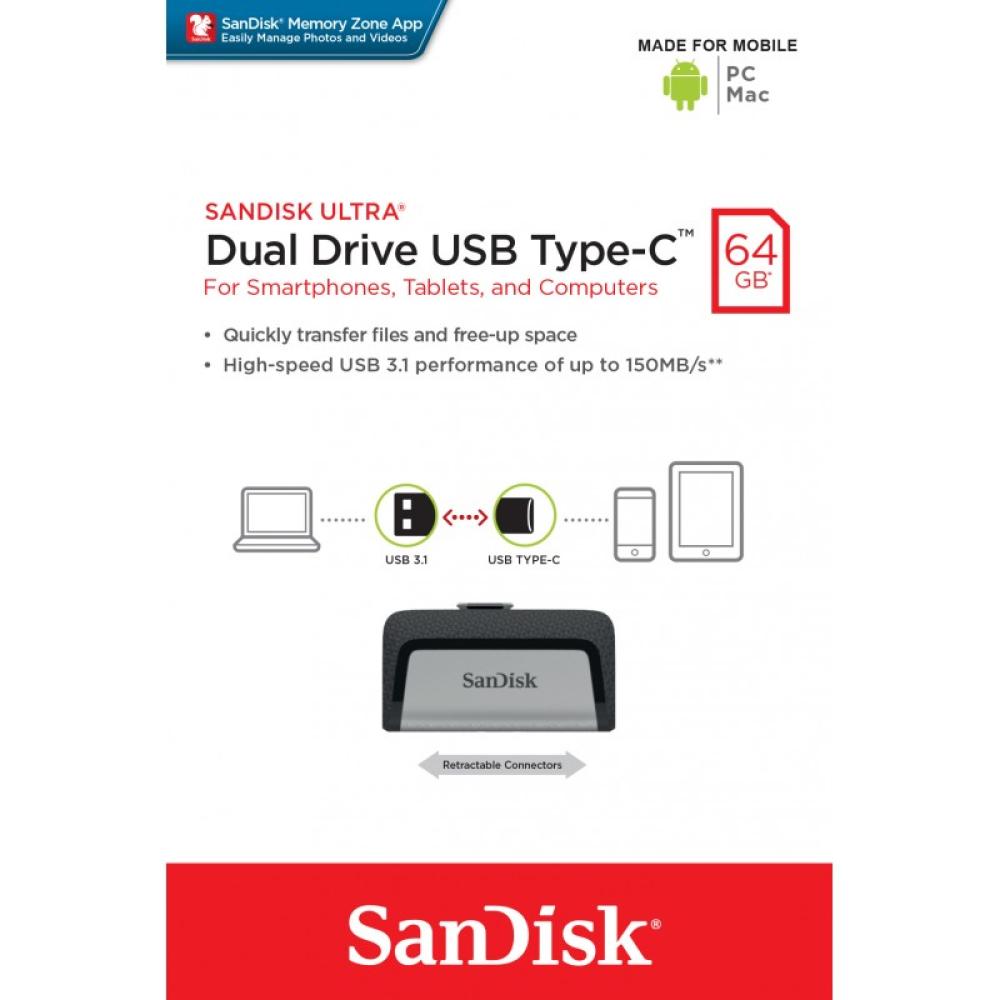 SanDisk - 173338 unidad flash USB 64 GB USB Type-A / USB Type-C Negro, Plata