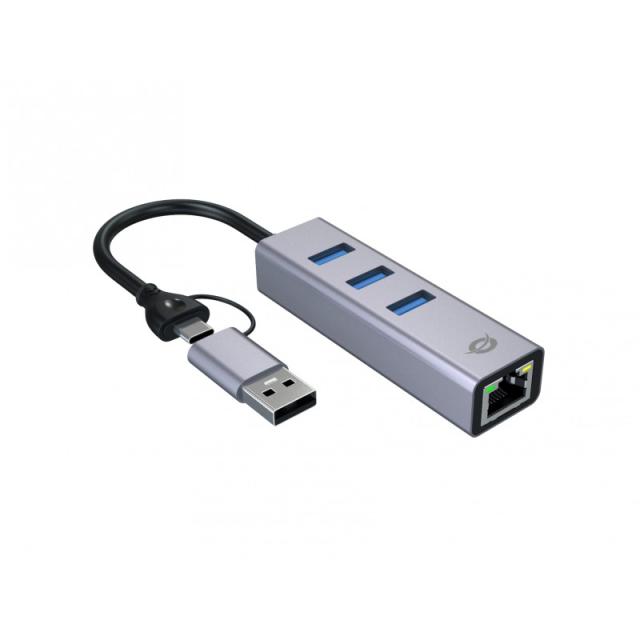 Conceptronic - ABBY25G base para portátil y replicador de puertos Alámbrico USB 3.2 Gen 1 (3.1 Gen 1) Type-A + Type-C Gris