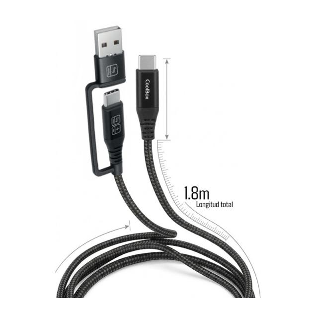 CoolBox - CABLE USB-C + A / USB-C DATOS 10GBPS + CARGA RAPIDA 60W