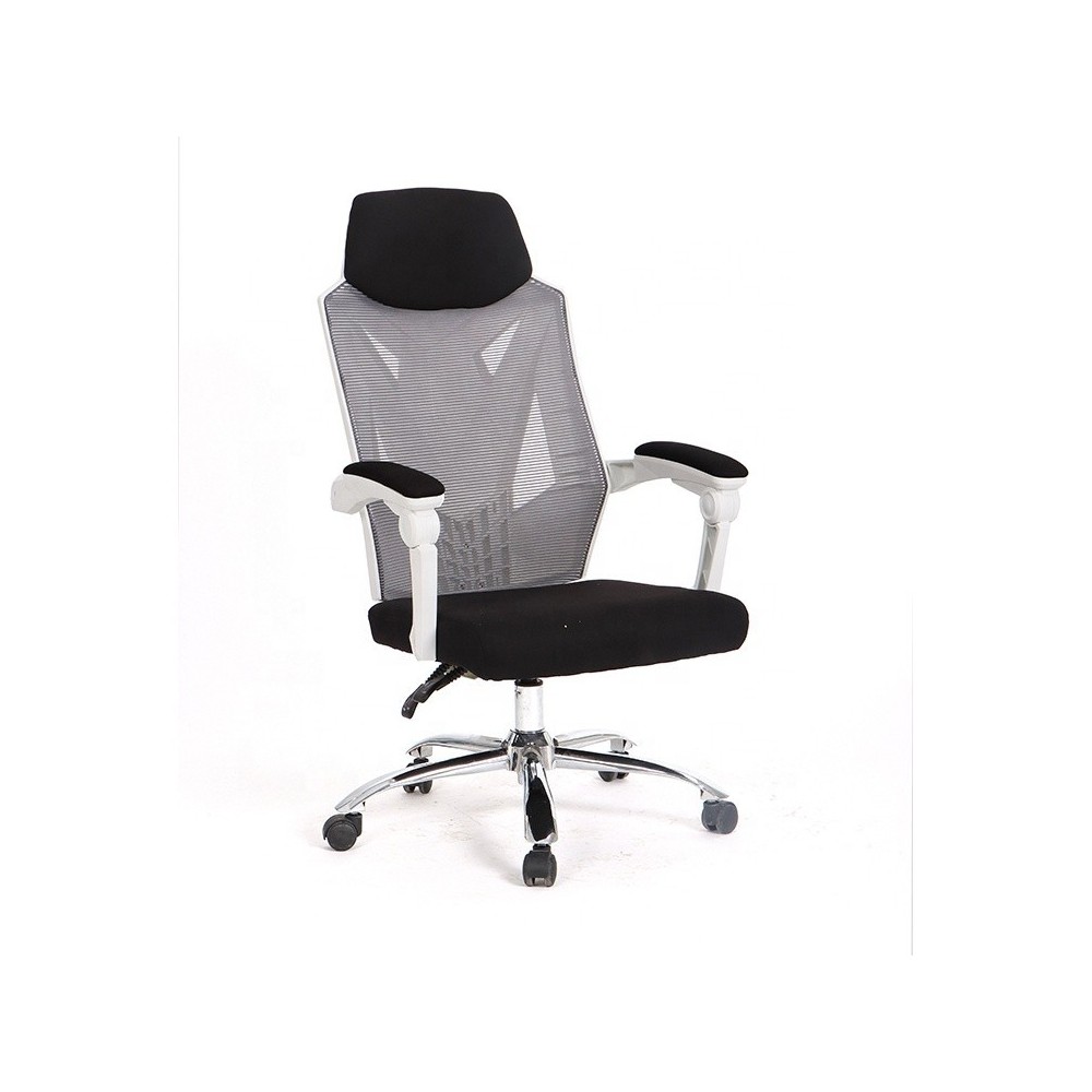 Sillón de oficina GRAZ, blanco, alto, gas, sincro, malla gris, tejido negro