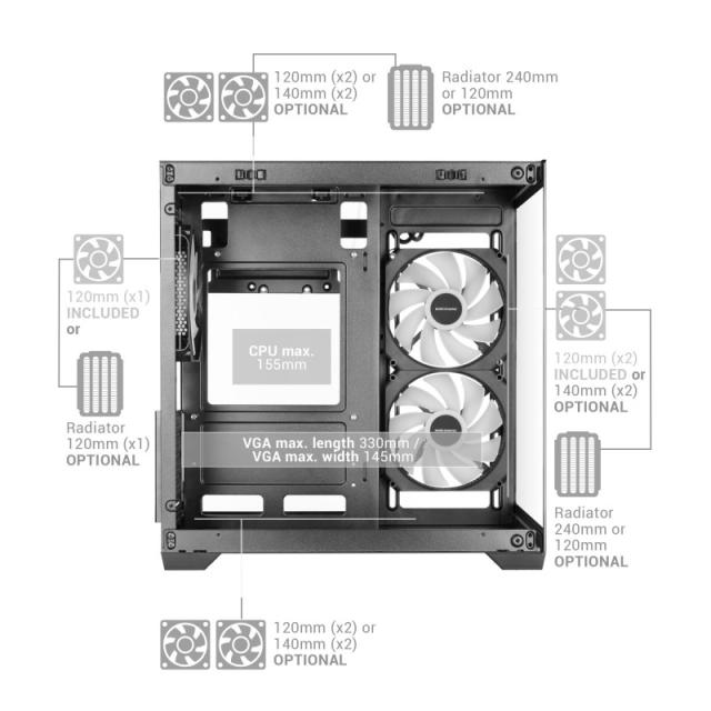 Mars Gaming - MCVIEW3W carcasa de ordenador Mini Tower Blanco