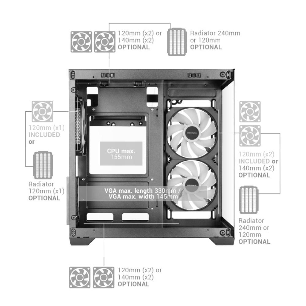 Mars Gaming - MCVIEW3W carcasa de ordenador Mini Tower Blanco