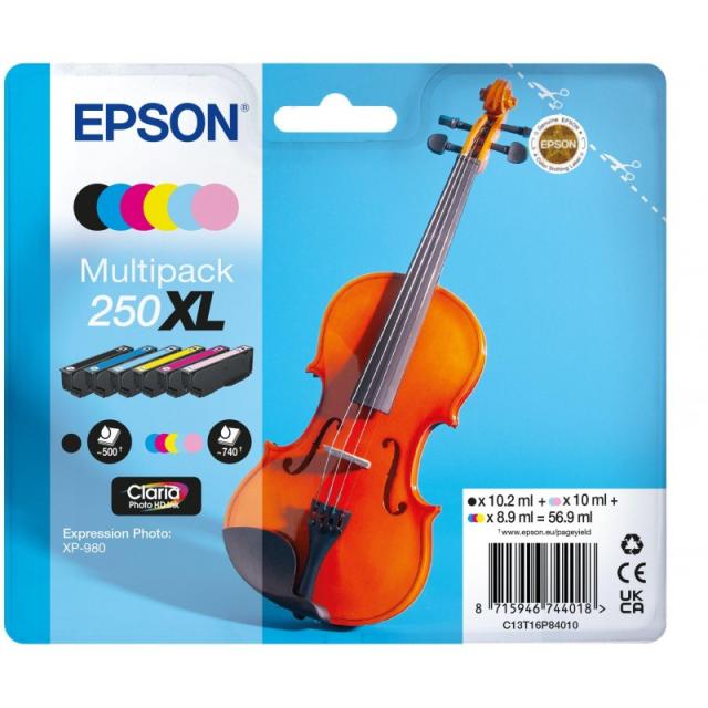 Epson - 250XL Violin Claria Photo HD cartucho de tinta 6 pieza(s) Original Alto rendimiento (XL) Negro, Cian, Cian claro, Magent