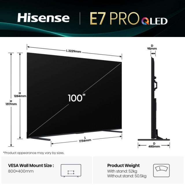 Hisense - 100E7Q PRO 2,54 m (100") 4K Ultra HD Smart TV Wifi Negro
