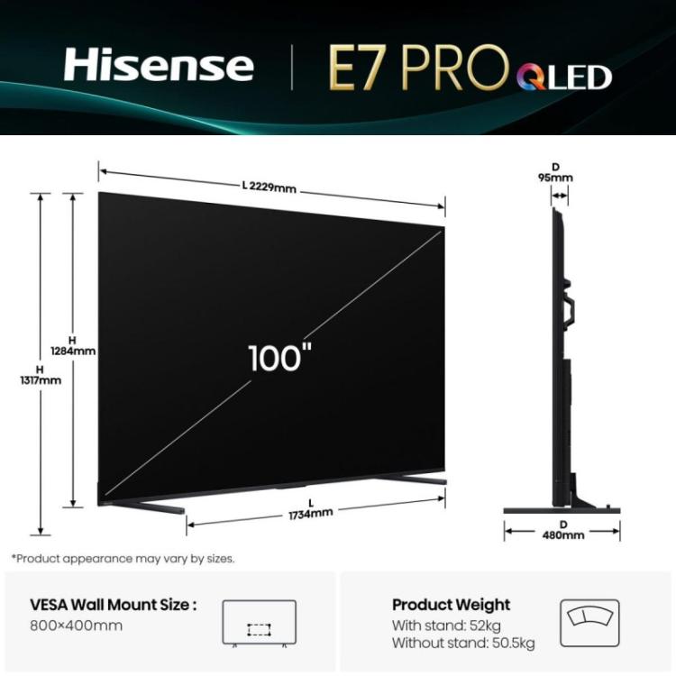 Hisense - 100E7Q PRO 2,54 m (100") 4K Ultra HD Smart TV Wifi Negro