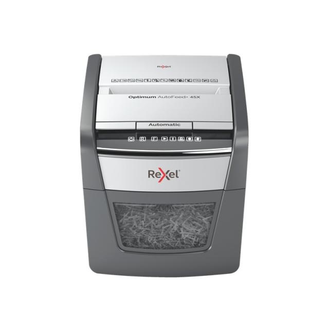 Rexel - AutoFeed 45X triturador de papel Corte cruzado 55 dB Negro, Plata