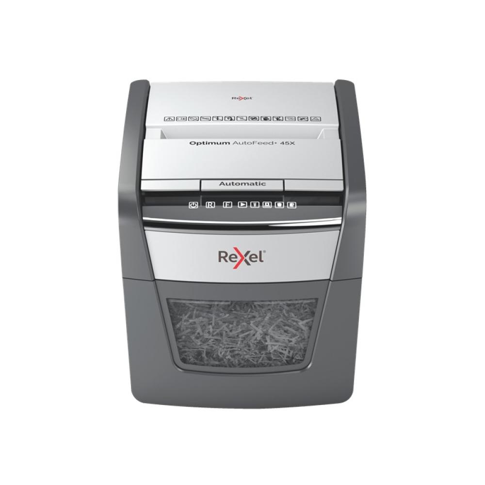 Rexel - AutoFeed 45X triturador de papel Corte cruzado 55 dB Negro, Plata