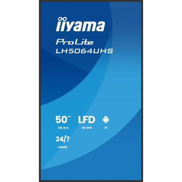 iiyama - LH6564UHS-B1AG pantalla de señalización Pantalla plana para señalización digital 165,1 cm (65") Wifi 500 cd / m² 4K Ult