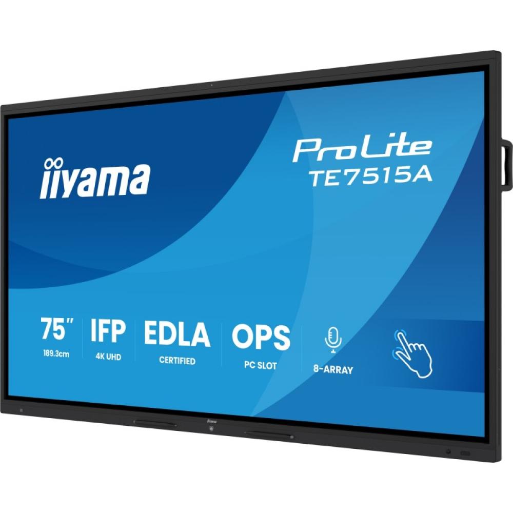 iiyama - TE7515A-B1AG pantalla de señalización Panel plano interactivo 190,5 cm (75") Wifi 550 cd / m² 4K Ultra HD Negro Pantall