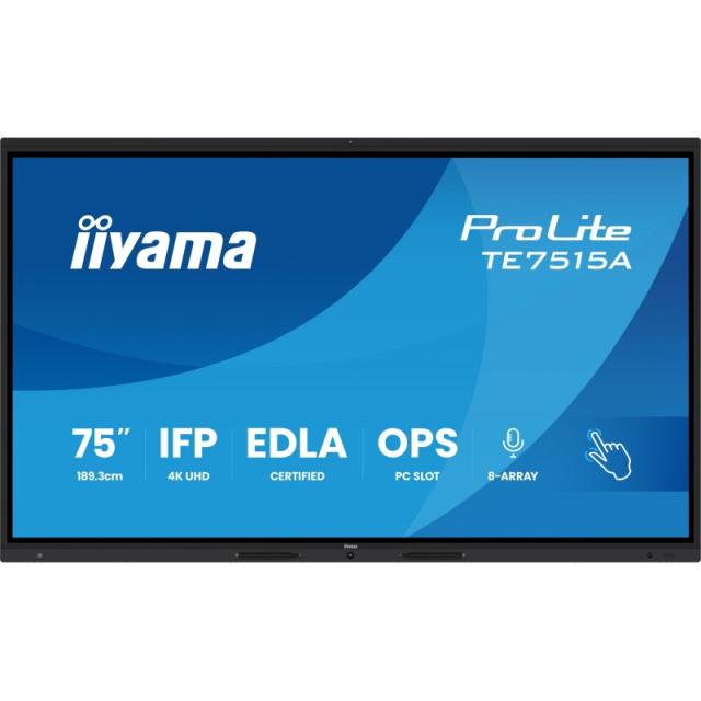 iiyama - TE7515A-B1AG pantalla de señalización Panel plano interactivo 190,5 cm (75") Wifi 550 cd / m² 4K Ultra HD Negro Pantall