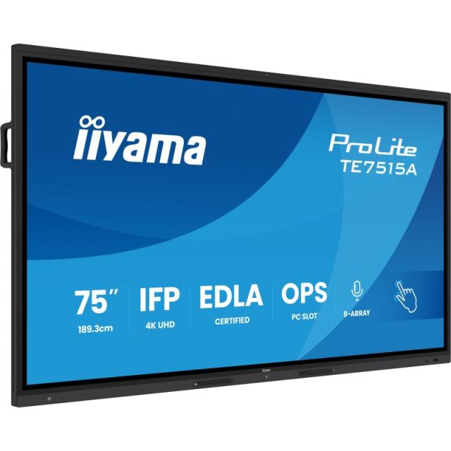 iiyama - TE7515A-B1AG pantalla de señalización Panel plano interactivo 190,5 cm (75") Wifi 550 cd / m² 4K Ultra HD Negro Pantall