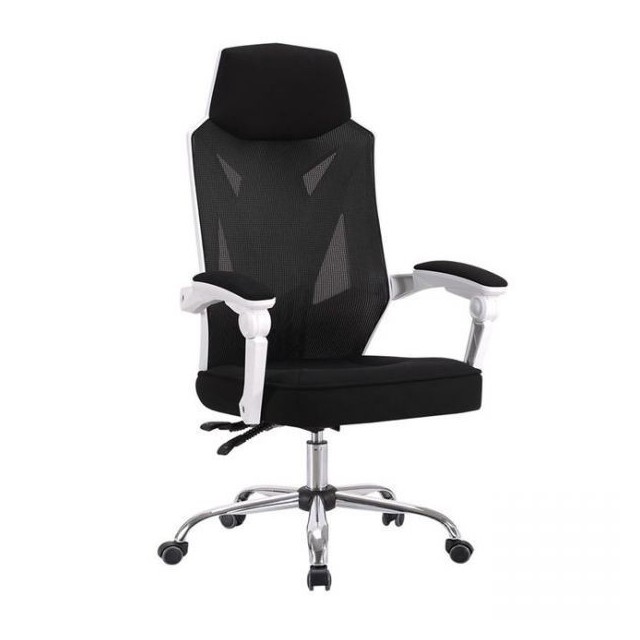 Sillón de oficina GRAZ, blanco, alto, gas, sincro, malla y tejido negro