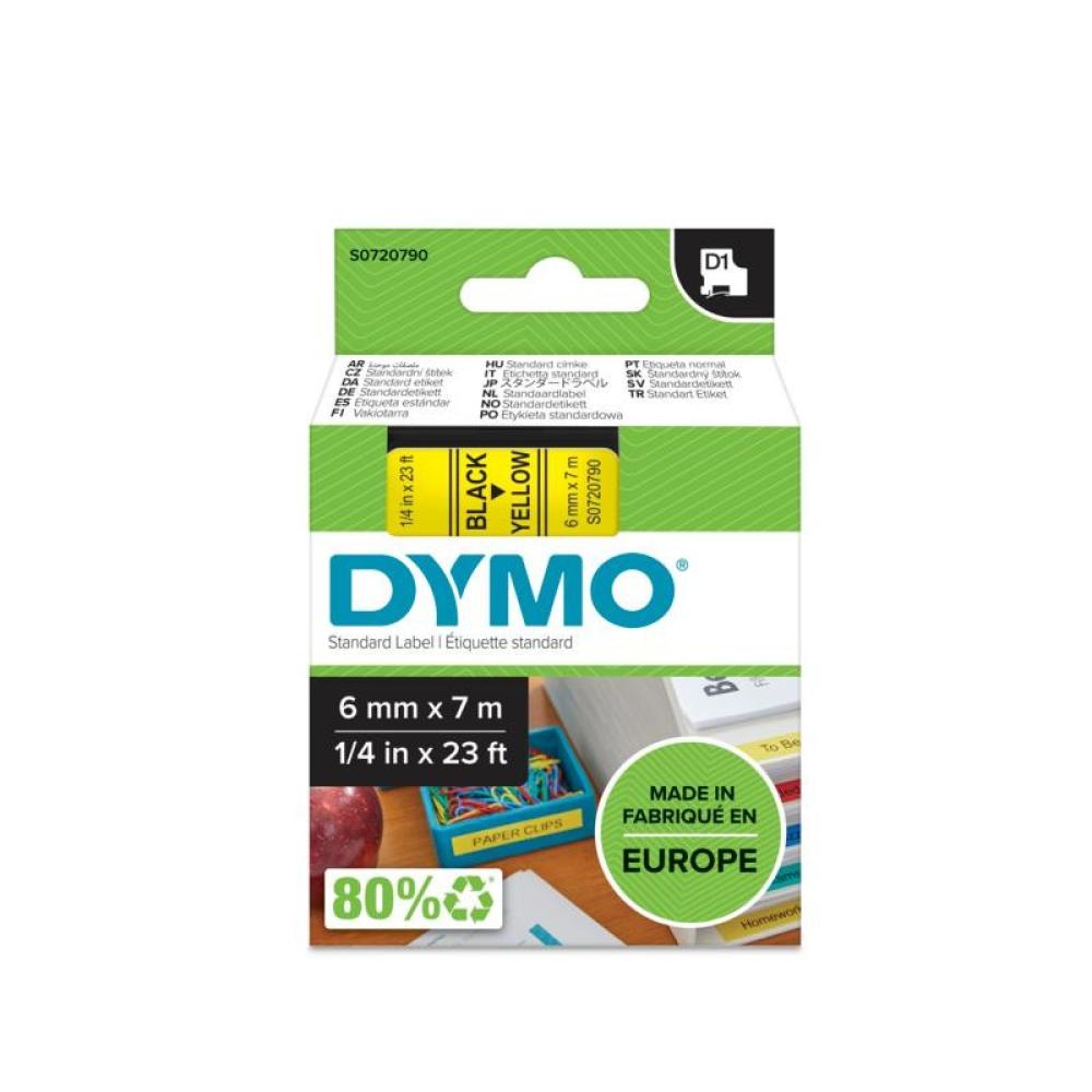 DYMO - D1 - Etiquetas estándar - Negro sobre amarillo - 6mm x 7m