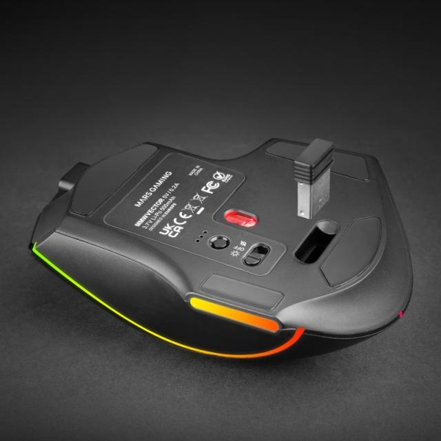 Mars Gaming - MMWVECTOR ratón Juego mano derecha RF Wireless + Bluetooth + USB Type-A Óptico 12000 DPI