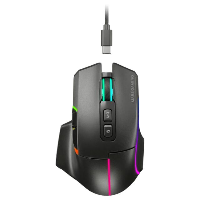 Mars Gaming - MMWVECTOR ratón Juego mano derecha RF Wireless + Bluetooth + USB Type-A Óptico 12000 DPI
