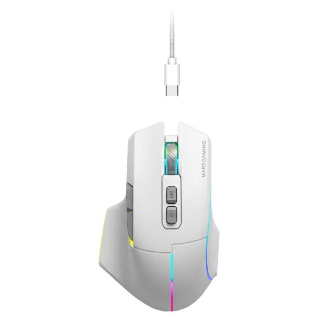 Mars Gaming - MMWVECTORW ratón Juego mano derecha RF Wireless + Bluetooth + USB Type-A Óptico 12000 DPI
