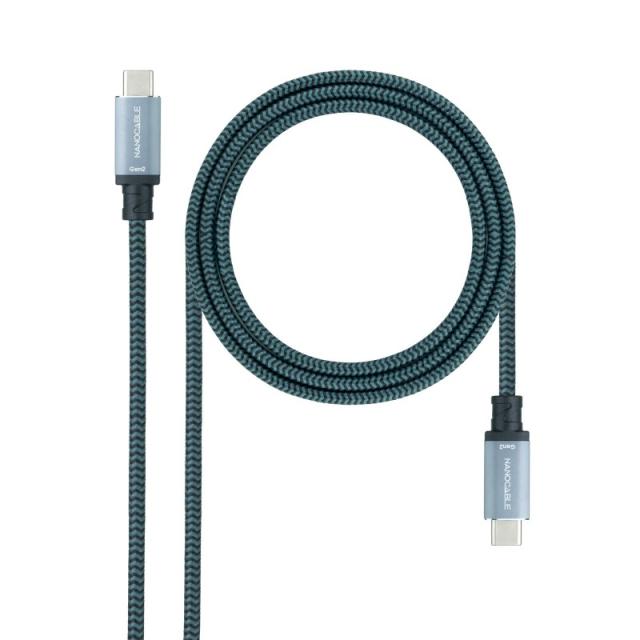 Nanocable - Cable USB 3.1 Gen2 10Gbps 5A, 4K/60Hz, USB-C/M-USB-C/M, Gris/Negro, 0.5 m