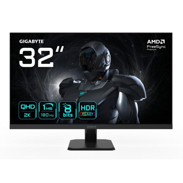 GIGABYTE - GS32QA Monitor Gaming 32” QHD - 2560 x 1440, 180Hz, 1ms, 300 cd/m², FreeSync Premium, HDR Ready, HDMI 2.0, DisplayPor