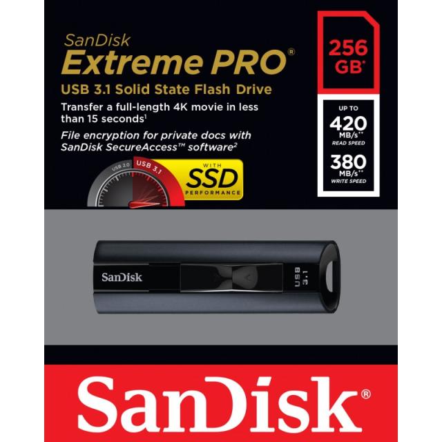 SanDisk - Extreme Pro unidad flash USB 256 GB USB tipo A 3.2 Gen 1 (3.1 Gen 1) Negro