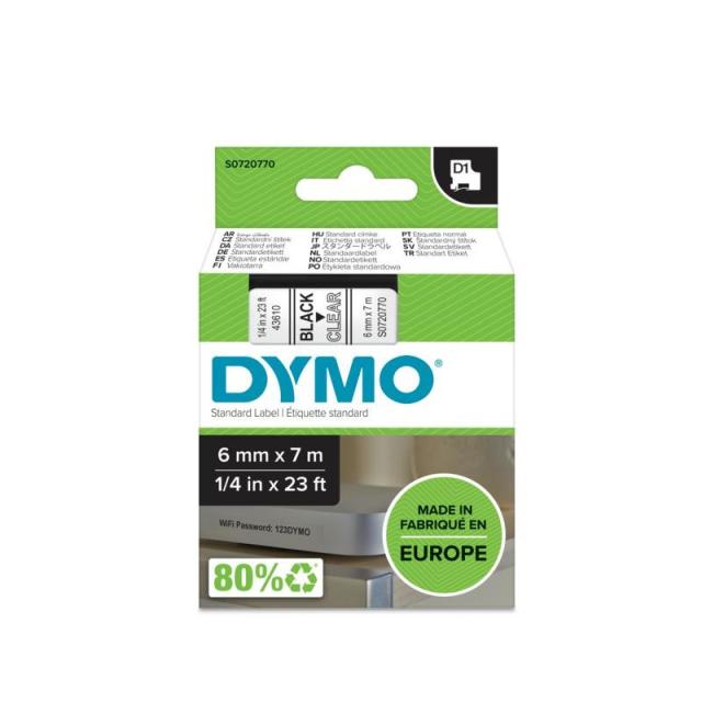 DYMO - D1 - Etiquetas estándar - Negro en claro - 6mm x 7m