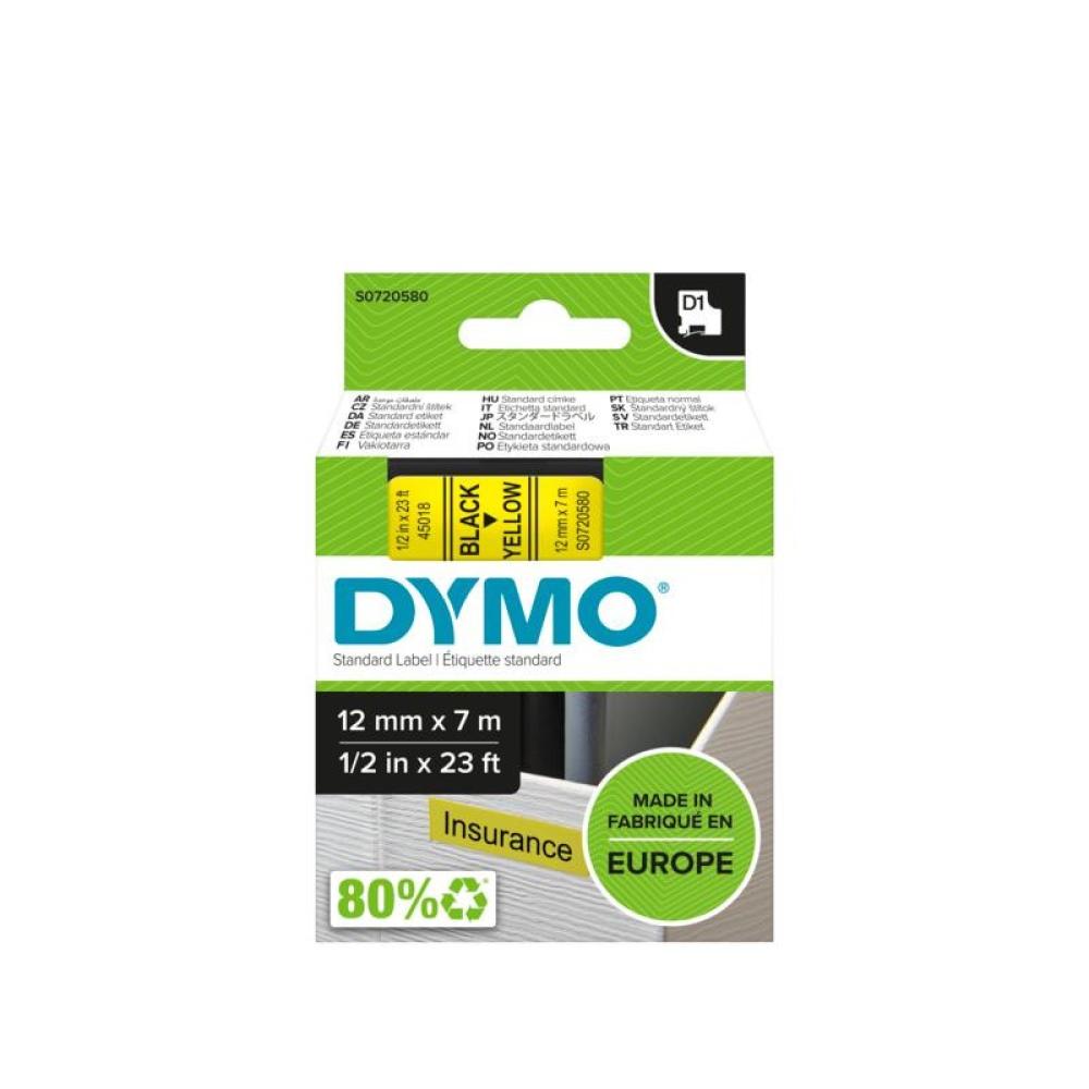 DYMO - D1 - Etiquetas estándar - Negro sobre amarillo - 12mm x 7m