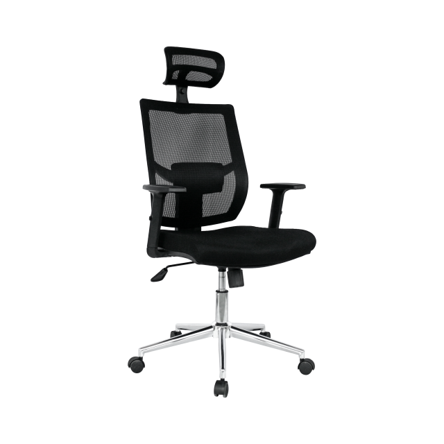 Sillón de oficina HAWAI, ergonómico, basculante, malla negra, asiento tejido negro